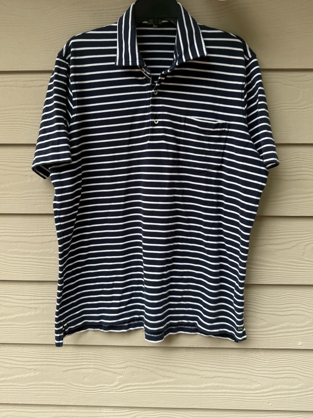 Sid Mashburn Men's Navy and White Striped Polo Shirt